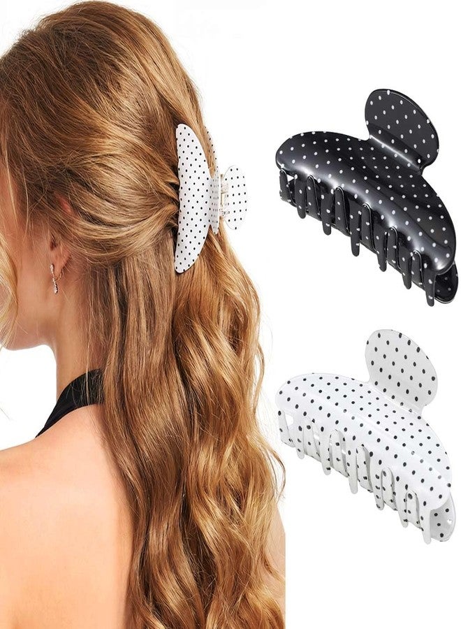 CAKURE Acrylic Hair Clips Polka Dots Claw Jaw Clips Medium Hair Claw Clip Hair Accessories for Women (Pack of 2) (a-white&black) - Image 1